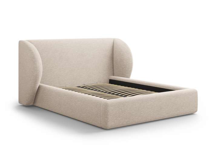 Priser på MICADONI Miley sengeramme, m. sengegavl og lameller - beige chenille (140x200)