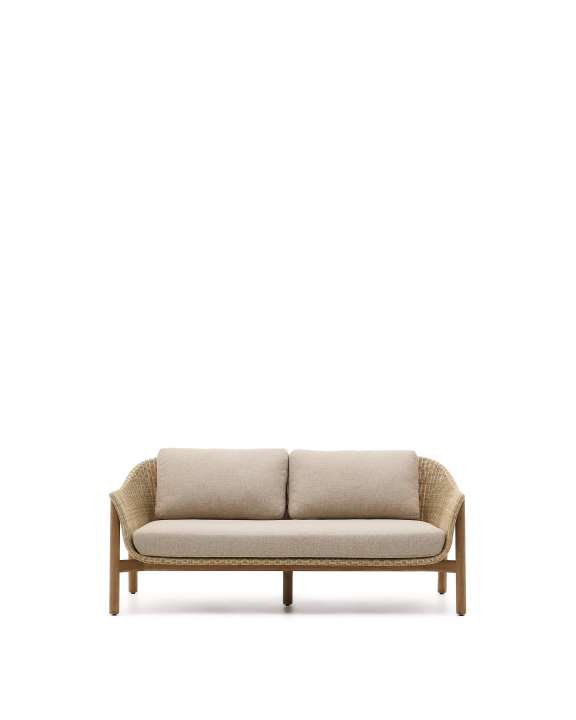 Priser på KAVE HOME Galea udendørs 2 pers. sofa, m. armlæn og hynder - syntetisk rattan og teaktræ (170,5cm)