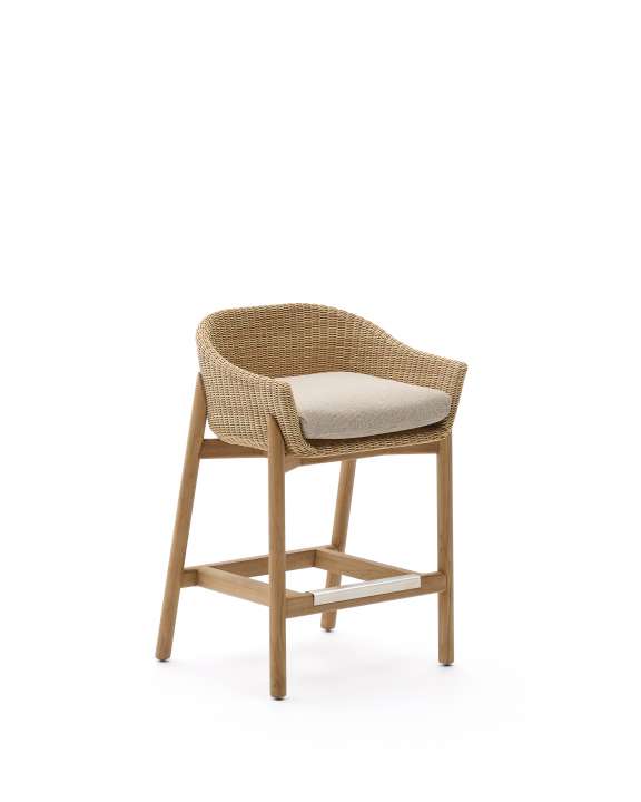 Priser på KAVE HOME Galea udendørs barstol, m. ryglæn, armlæn, hynde - syntetisk rattan og teaktræ (65cm)