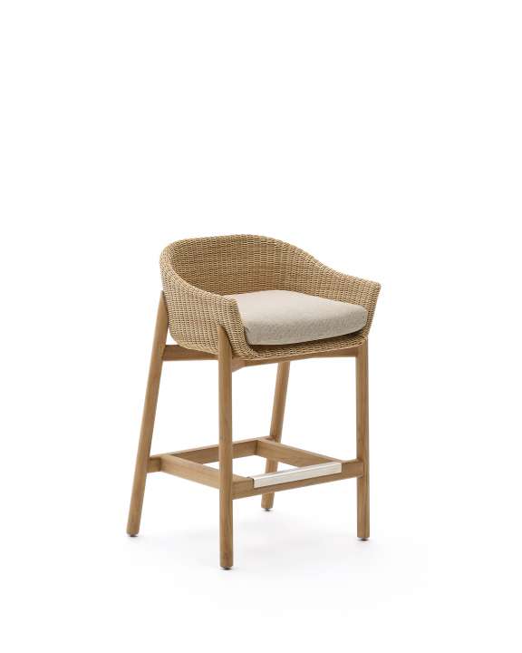 Priser på KAVE HOME Galea udendørs barstol, m. ryglæn, armlæn, hynde - syntetisk rattan og teaktræ (75cm)