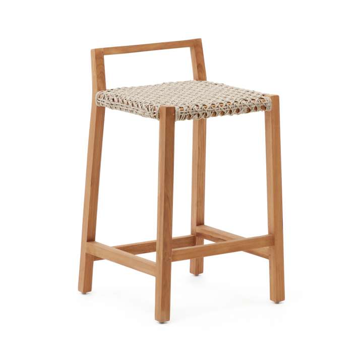 Priser på KAVE HOME Giverola udendørs barstol, m. ryglæn og fodstøtte - rebsnor og teaktræ (80cm)