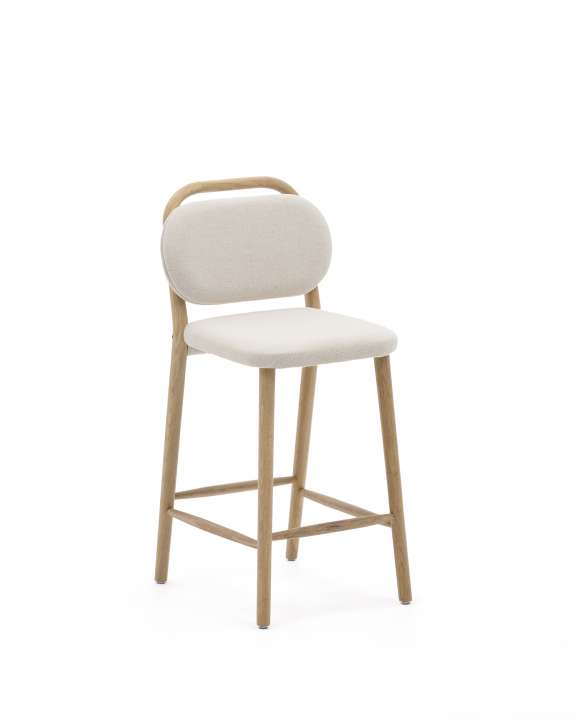 Priser på KAVE HOME Helda barstil, m. ryglæn og fodstøtte - beige chenille og natur egetræ (65cm)