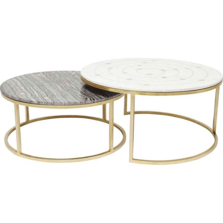 Priser på KARE DESIGN Mystic sidebord, rund - marmor og messing stål (sæt af 2)