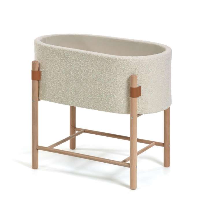 Priser på KAVE HOME Adara moseskurv til baby, m. madras, oval - beige fleece og natur bøgetræ (80x46)