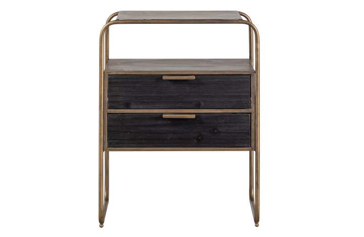 Priser på WOOOD Collection sengebord, m. 2 skuffer - antik messing metal og sort træ (45x38)