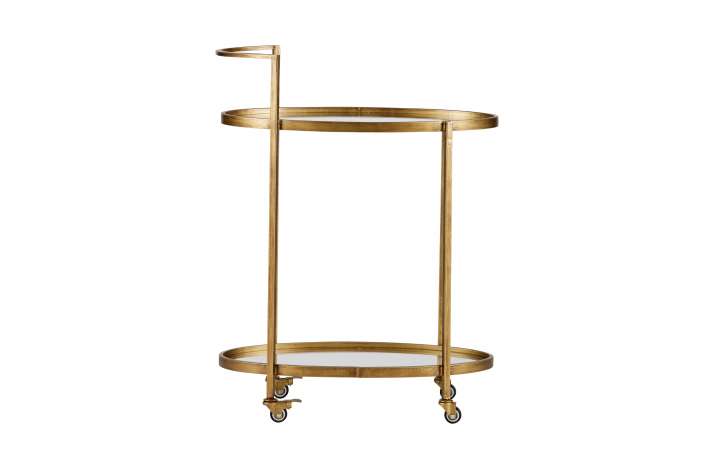 Priser på WOOOD Collection rullebord, m. 2 glashylder og hjul, oval - antik messing metal (67x35)