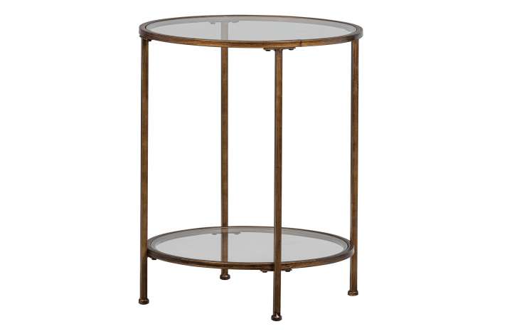 Priser på WOOOD Goddess Too sidebord, m. 1 hylde - klar glas og antik messing metal (Ø46)