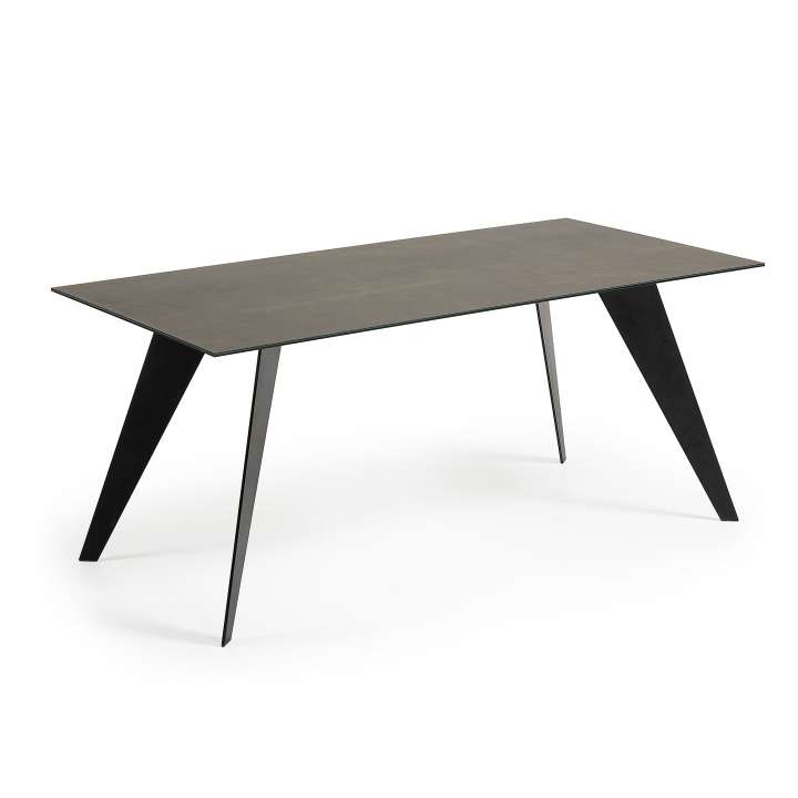 Priser på KAVE HOME Koda spisebord, rektangulær - keramik glas med Iron Moss finish og sort stål (180x100)