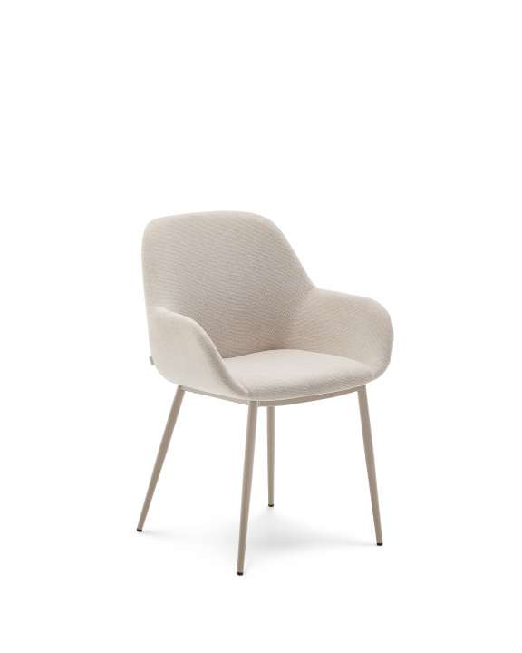 Priser på KAVE HOME Konna spisebordsstol, m. armlæn - beige stof og beige stål