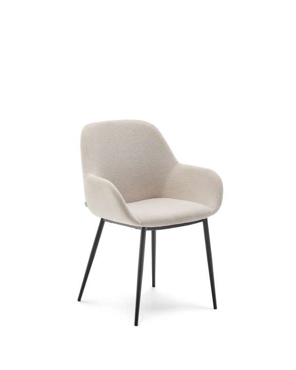 Priser på KAVE HOME Konna spisebordsstol, m. armlæn - beige stof og sort stål