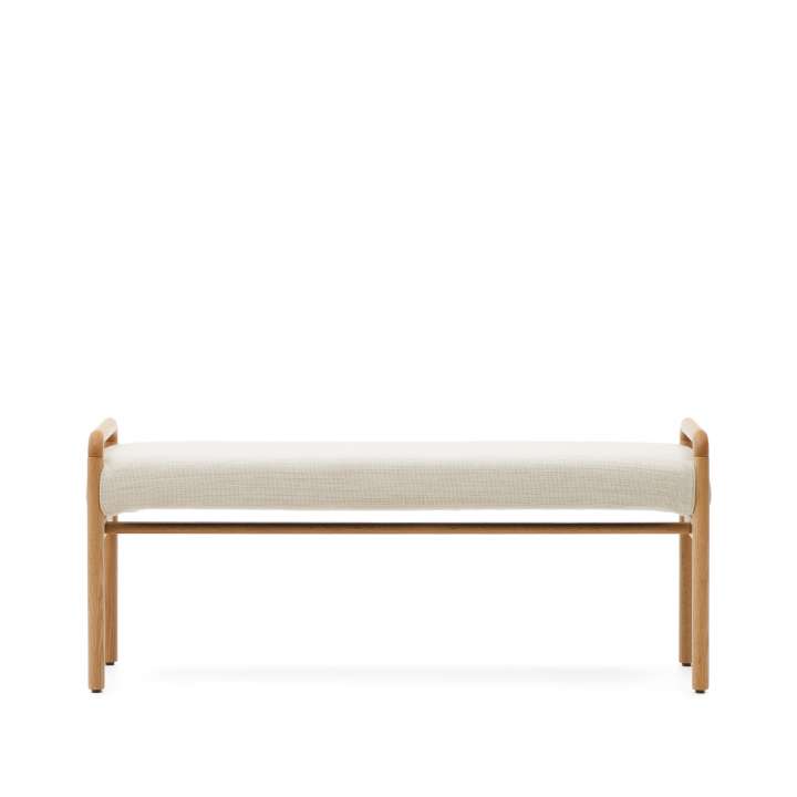 Priser på KAVE HOME Macaret bænk, m. aftageligt betræk - beige chenille og natur egetræ (120x38)