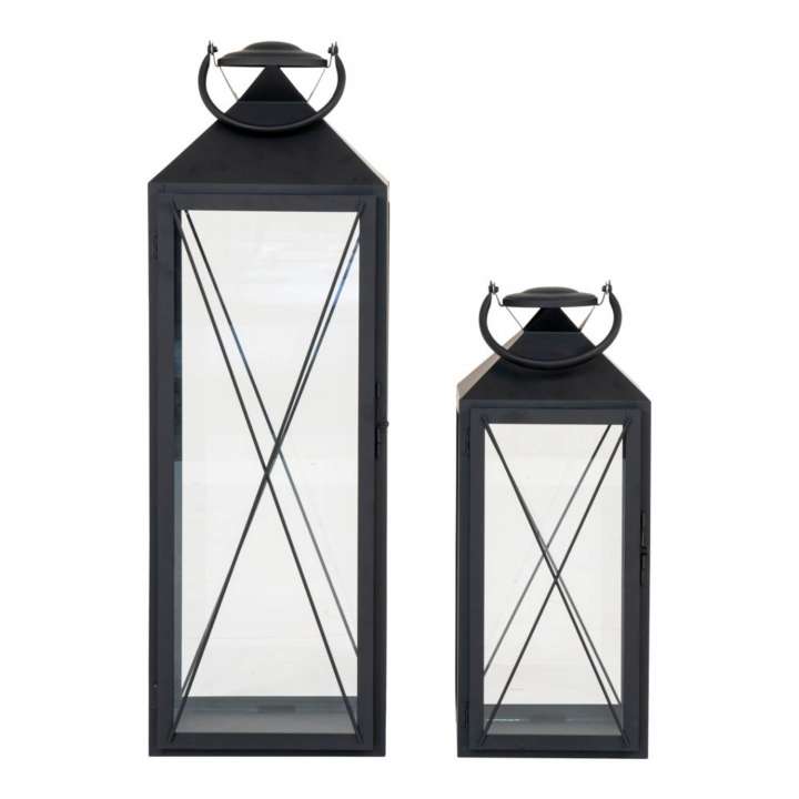 Priser på HOUSE NORDIC Casa lanterne, m. håndtag - glas og sort stål (sæt af 2)