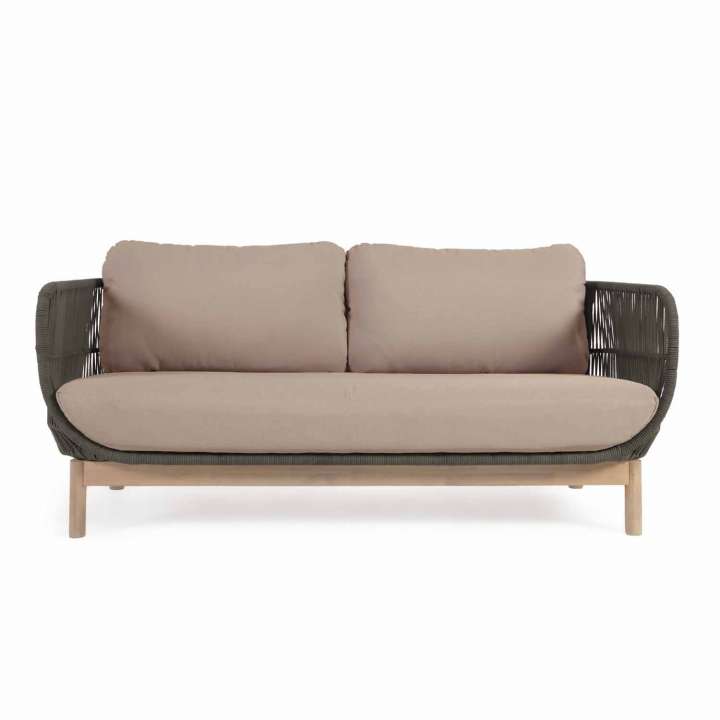 Priser på KAVE HOME Catalina 3 pers. havesofa, m. armlæn og hynder - grøn reb og natur akacietræ