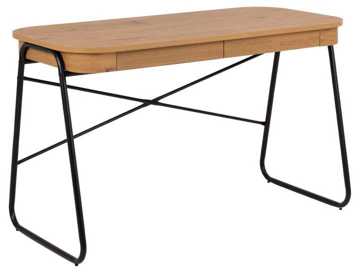 Priser på ACT NORDIC Blueton skrivebord, m. 2 skuffer - mat vild eg ru papir og sort stål (120x60)