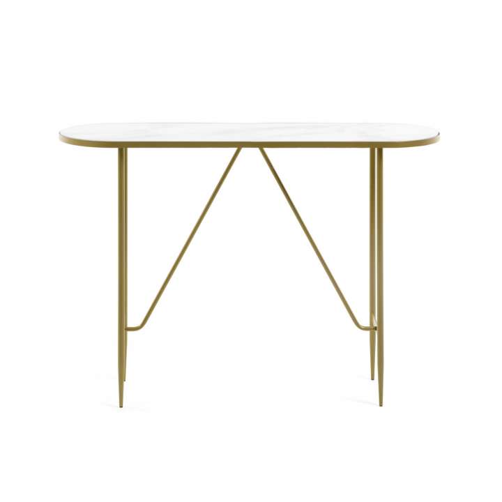 Priser på KAVE HOME oval Elisenda konsolbord - hvid glas og guld stål (110x35)