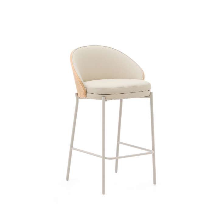 Priser på KAVE HOME Eamy barstol, m. ryglæn og fodstøtte - beige kunstlæder, natur askefinér, beige metal (65cm)
