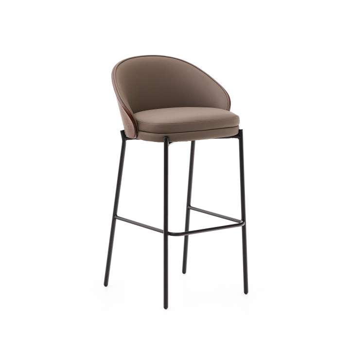 Priser på KAVE HOME Eamy barstol, m. ryglæn og fodstøtte - brun kunstlæder, brun askefinér, sort metal (75cm)