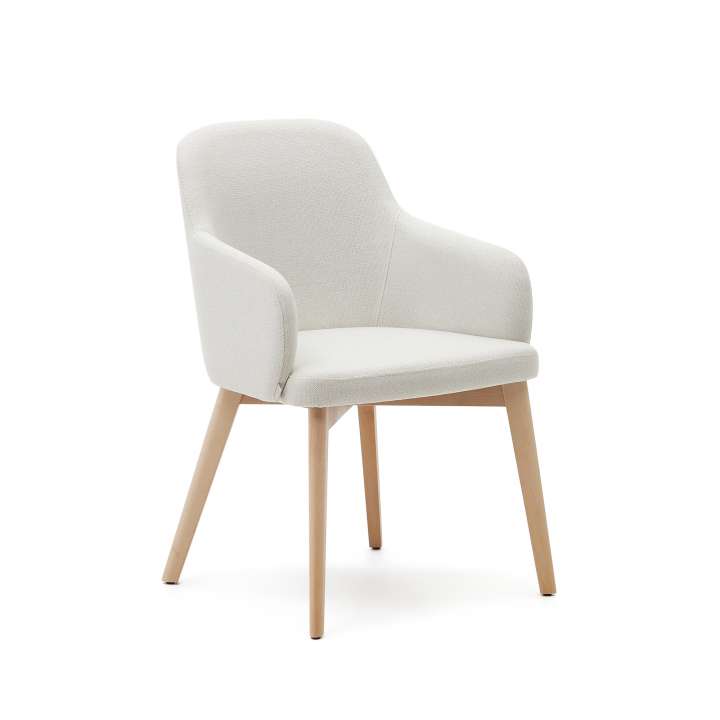 Priser på KAVE HOME Nelida spisebordsstol, m. armlæn - beige chenille og natur bøgetræ