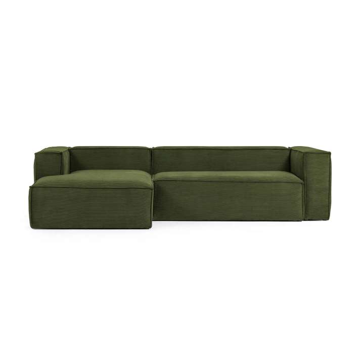 Priser på KAVE HOME Blok 3 pers. sofa, m. venstre chaiselong - grøn corduroy fløjl (300 cm)