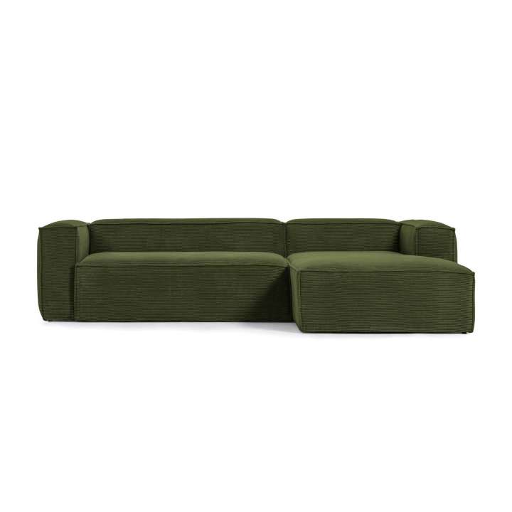 Priser på KAVE HOME Blok 3 pers. sofa, m. højre chaiselong - grøn corduroy fløjl (300 cm)