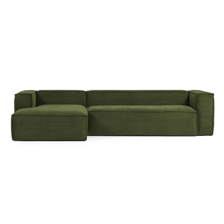 Priser på KAVE HOME Blok 3 pers. sofa, m. venstre chaiselong - grøn corduroy fløjl (330 cm)