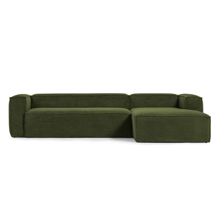 Priser på KAVE HOME Blok 3 pers. sofa, m. højre chaiselong - grøn corduroy fløjl (330 cm)