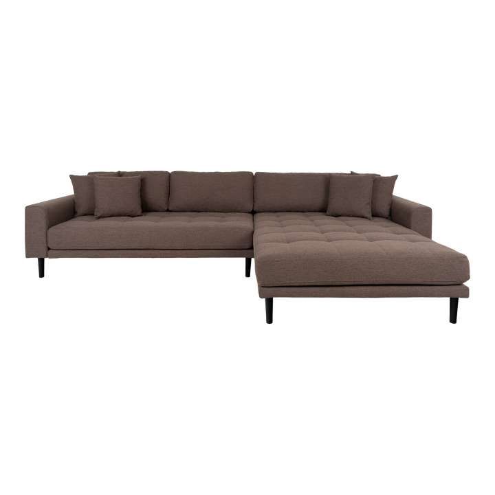 Priser på HOUSE NORDIC Lido loungesofa, højre chaiselong, m. 4 puder - brun polyester og natur bøg
