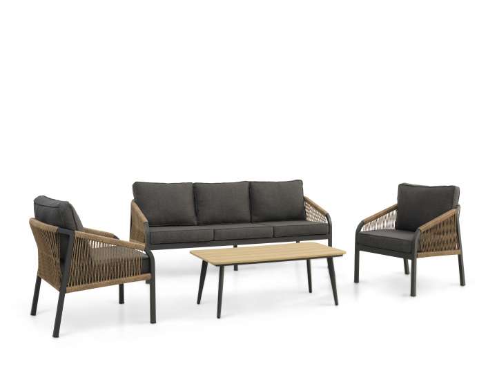 Priser på Cuba loungesæt, m. 1 bord, 1 sofa, 2 stole, hynder - rattan og antracitgrå aluminium