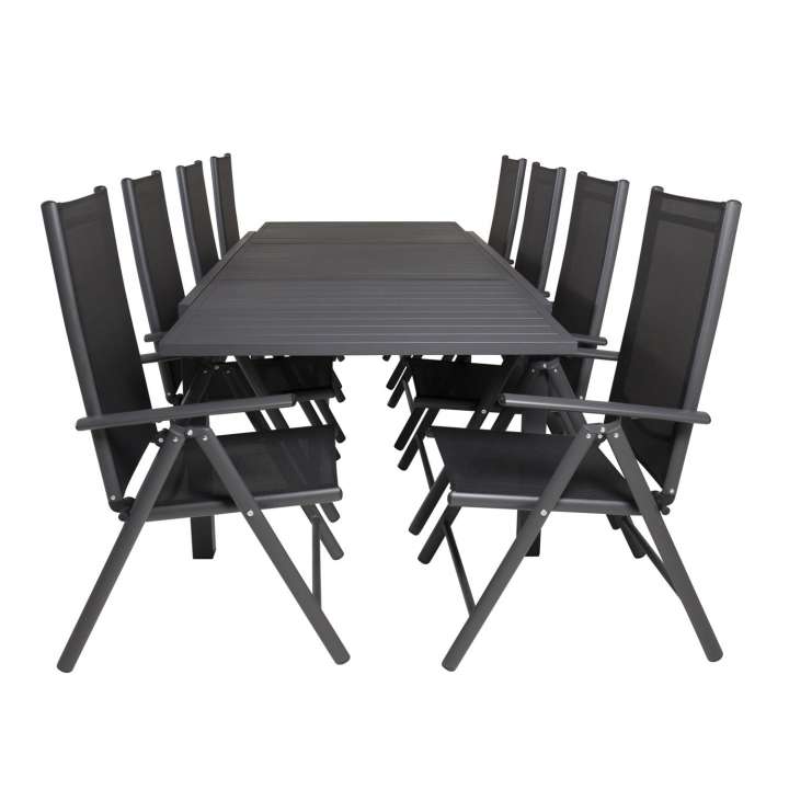 Priser på VENTURE DESIGN havesæt m. Marbella bord m. udtræk og 8 Break stole m. recliner - sort alu/textilene