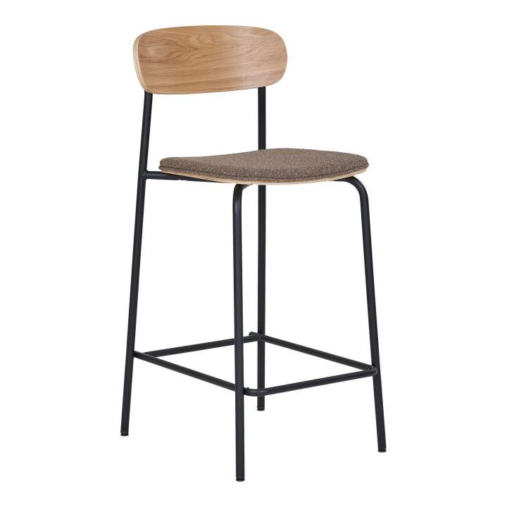 Priser på HOUSE NORDIC Estepona counterstol, m. ryglæn, fodstøtte - brun polyester, natur asketræ, sort stål