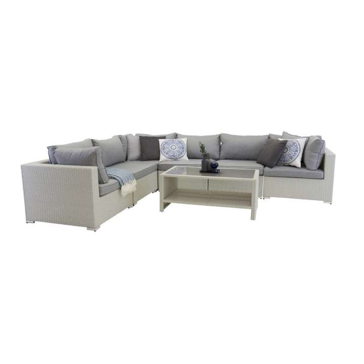 Priser på VENTURE DESIGN Amazon modul sofa havesæt 3+2+1 m. grå hynder - hvid rattan og aluminium