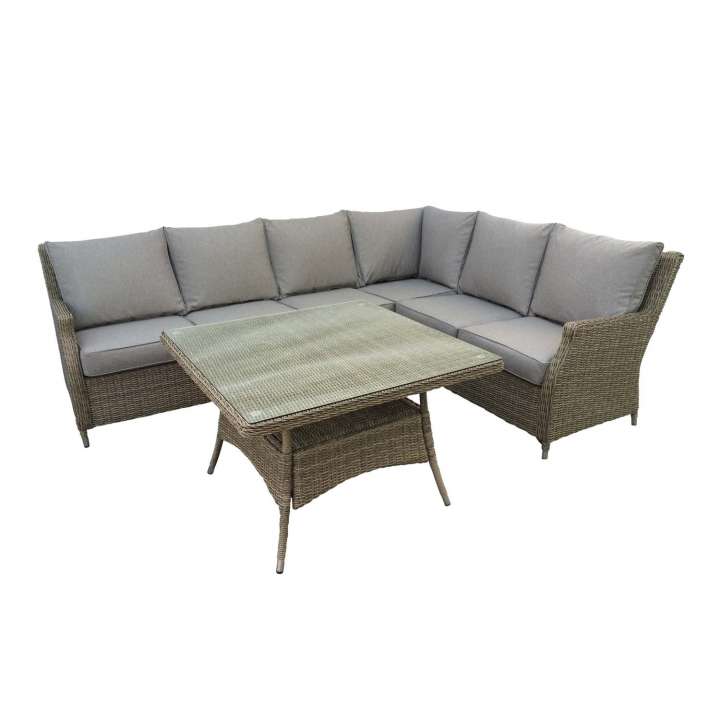 Priser på VENTURE DESIGN Vikelund hjørne havesofa m. sand hynder - natur rattan og aluminium