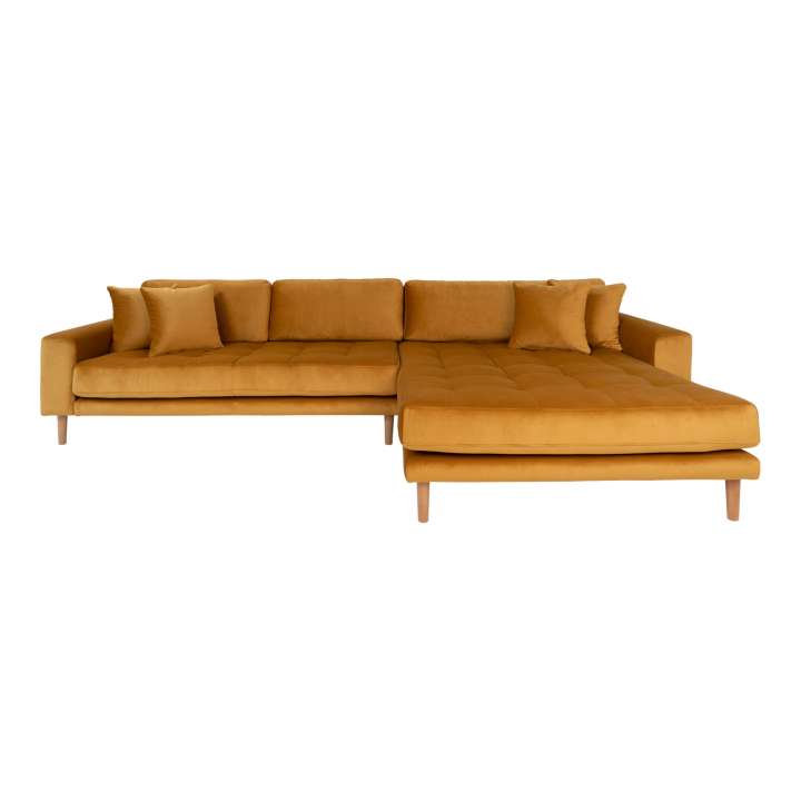 Priser på HOUSE NORDIC Lido sofa, m. højrevendt chaiselong - sennepsgul velour