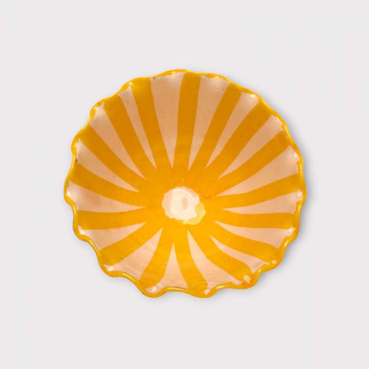 Priser på Marokkansk keramik skål - 12 cm. bølge STRIPES Gul