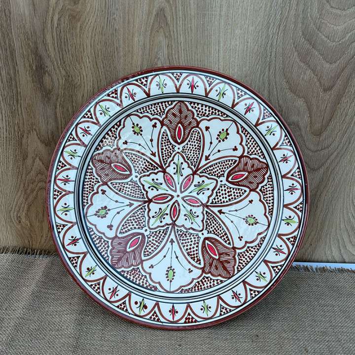 Priser på Marokkanske fade 42 cm. i rød Brun blomst