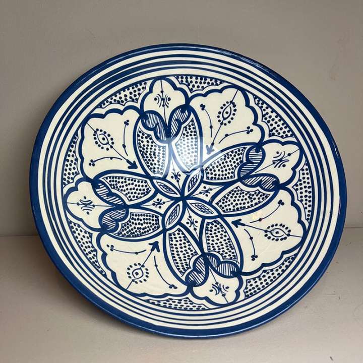 Priser på Marokkansk Keramik skål - 26cm BLÅ OG VIOLETTE TONER Blå Blomst