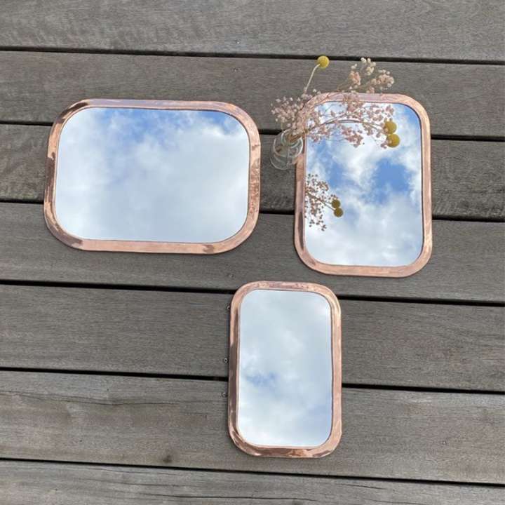 Priser på Spejl rektangulært med afrundede kanter- Rose gold S
