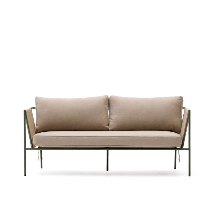 Priser på KAVE HOME Zivia udendørs 2 pers. sofa, m. armlæn og hynder - ecru rebsnor og grøn stål (178cm)